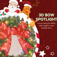 HOMCOM 48in Pre-Lit Christmas Wreath with 3D Red Bow, 11 Lighting Modes, Front Door Christmas Wreath with Remote(m-6)