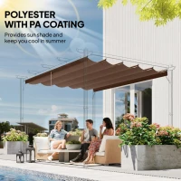 Outsunny Retractable Replacement Pergola Canopy for 10' x 10' Pergola, Pergola Cover Replacement, Coffee(m-5)