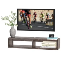 HOMCOM Floating TV Stand Shelf for 50" TVs, Wall Mounted Entertainment Center for Living Room, Bedroom, Media Console with Storage Shelf for Audio, Video, Dark Grey Wood Grain(m-10)