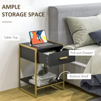 HOMCOM Modern Nightstand Set Of 2, Small Bedside Table with Drawer, Shelf and Steel Frame for Bedroom, Black(m-5)