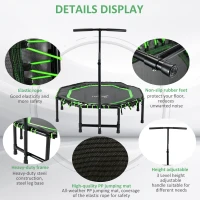 Soozier 48" Mini Trampoline, Foldable Trampoline with Adjustable Handle Bar for Adults Exercise, Workout, Fitness, Green(m-5)