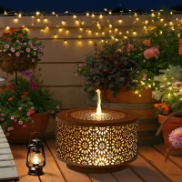 Outsunny Outdoor Water Fountain with LED Lights, 10" Tall Garden Waterfall Fountain with Adjustable Flow, Brown(m-11)