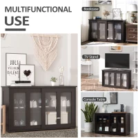 HOMCOM Modern Kitchen Sideboard, Stackable Storage Cabinet, Sliding Glass Door Console, Cupboard Serving Buffet for Kitchen & Dining Room, Coffee(m-9)