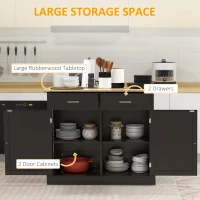 HOMCOM Kitchen Island with Drop Leaf, Rolling Kitchen Cart with 2 Drawers, Adjustable Shelves and Wood Countertop, Black(m-5)