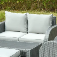 Outsunny 6 PCS Outdoor Rattan Wicker Sofa Set Patio All Weather Furniture w/ Tea Table & Cushion for Backyard Garden Grey(m-7)
