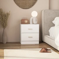 HOMCOM Bedside Table with 2 Drawers, Modern Nightstand for Bedroom, White(m-7)