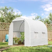 Outsunny 8.2x6.6x6.6ft Walk-in Tunnel Greenhouse Portable Garden Plant Growing Warm House with Door and Ventilation Window, White(m-1)