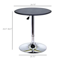 HOMCOM Modern Round Bar Table Adjustment Height Home Pub Bistro Desk Faux Leather Covered Wooden Top Chrome Base Black(m-3)