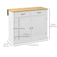HOMCOM Rolling Kitchen Island with Drop Leaf Wood Breakfast Bar, Farmhouse Kitchen Cart with 2 Drawers, Adjustable Shelves for Dining Room (White)(m-3)