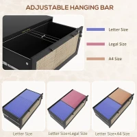 Vinsetto 2-Drawer Filing Cabinet with Lock, Rattan File Cabinet with Adjustable Hanging Bar, Black(m-5)