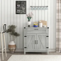 HOMCOM Farmhouse Kitchen Storage Cabinet, Sideboard Buffet Cabinet with 2 Rustic Barn Doors and Drawer, Grey(m-9)