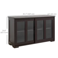 HOMCOM Modern Kitchen Sideboard, Stackable Storage Cabinet, Sliding Glass Door Console, Cupboard Serving Buffet for Kitchen & Dining Room, Coffee(m-3)