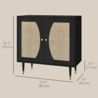 HOMCOM Boho Buffet Cabinet with Adjustable Shelf and Rattan Decorated Doors, TV Cabinet for TV up to 42 Inches, Black(m-3)