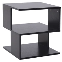 HOMCOM Modern Square 3 Tier Wood Coffee Side Table Storage Shelf Rack End Table Home Office Living Room Small Desk Black(m-2)