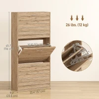 HOMCOM Shoe Storage Cabinet with 3 Flip Drawers, Narrow and Slim, 12 Pair of Shoes Organizer for Hallway, Entryway, Oak(m-3)
