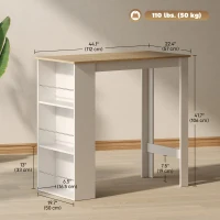 HOMCOM Bar Table Counter Height Dining Table with 3 Storage Shelves for Kitchen, Dining Room, Living Room, White(m-3)