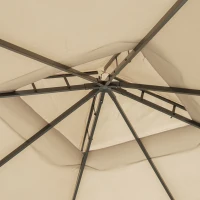 Outsunny Deck Gazebo with Beautiful Curtains, & Mesh Screen Drapes, 10ft x 10ft Double Canopy Polyester Shade for Backyard Garden, Khaki(m-9)