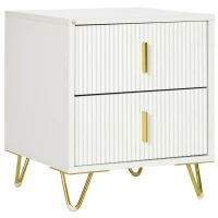 HOMCOM Bedside Table, Modern Nightstand with 2 Drawers, Side End Table with Metal Legs for Living Room, Bedroom, White(m-2)