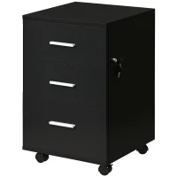 Vinsetto Mobile Filing Cabinet with Wheels, 3 Drawer File Cabinet with Lock and Keys for Home Office, Black(m-11)