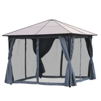 Outsunny 9.8' x 9.8' Garden Aluminium Gazebo Hardtop Roof Canopy Marquee Party Tent Patio Outdoor Shelter with Mesh Curtains & Side Walls, Grey(m-11)