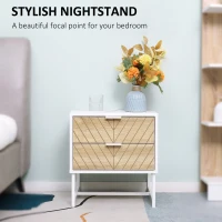 HOMCOM Modern Bedside Table with 2 Drawers and Steel Frame, Sofa Side Table for Bedroom Living Room, White and Oak(m-4)