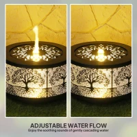 Outsunny Outdoor Water Fountain with LED Lights, 10" Tall Garden Waterfall Fountain Feature with Adjustable Flow, Black(m-5)