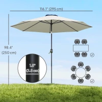 Outsunny 10' x 8' Round Market Umbrella, Patio Umbrella with Crank Handle and Tilt, Outdoor Parasol for Garden, Bench, Lawn, Light Grey(m-3)