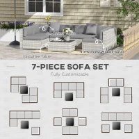 Outsunny 7pc Patio Wicker Set w/ Tea Table Wicker Sectional Sofa Set Grey(m-6)