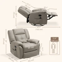 HOMCOM 8-Point Vibration Massage Recliner Chair for Living Room, PU Leather 360° Swivel Manual Reclining Sofa Rocking Chair with Remote Control, Side Pockets, Grey(m-3)