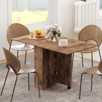 HOMCOM Extendable Dining Table, Collapsible Folding Table w/ 2-tier Shelves and Rolling Casters, Rustic Brown