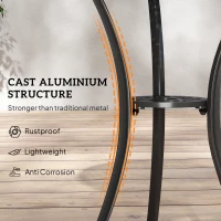 Outsunny 3 Pieces Patio Bistro Set, Cast Aluminum Outdoor Conversation Furniture Set, Coffee Table with Umbrella Hole, 2 Armchairs, Brown(m-5)