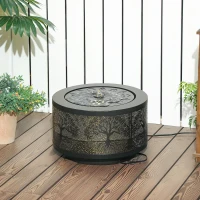 Outsunny Outdoor Water Fountain with LED Lights, 10" Tall Garden Waterfall Fountain Feature with Adjustable Flow, Black(m-8)