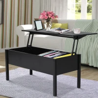 HOMCOM 39" Modern Lift Top Coffee Table with Hidden Storage Compartment, Center Table for Living Room, Black(m-7)