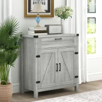HOMCOM Farmhouse Kitchen Storage Cabinet, Sideboard Buffet Cabinet with 2 Rustic Barn Doors and Drawer, Grey(m-8)