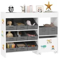 Qaba Kids Toy Storage Organizer with 11 Bins, Moveable Cabinet, Top Shelves, 3 Stickers, for Nursery, Playroom, White(m-11)