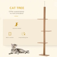 PawHut 100" Floor To Ceiling Cat Tree w/ 3 Perches Activity Center for Kittens Cat Tower Furniture, Light Brown(m-4)