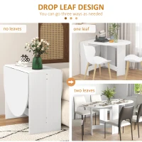 HOMCOM Oval Folding Dining Table, Space Saving Drop Leaf Kitchen Table for Dining Room, Living Room, Distressed White(m-4)