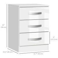 HOMCOM Modern Nightstand Set of 2, Bedside Tables with 3 High Gloss Drawers for Bedroom, White(m-3)