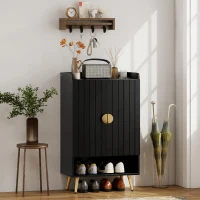 HOMCOM Entryway Shoe Storage Cabinet, Narrow Shoe Cabinet with Adjustable Shelves and Open Shelf for 15 Pairs of Shoes, Black(m-1)