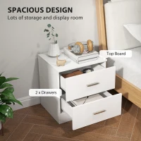 HOMCOM Bedside Table with 2 Drawers, Modern Nightstand for Bedroom, White(m-4)