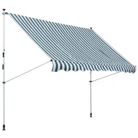 Outsunny 10x5ft Manual Retractable Awning, Patio Sun Shade Canopy Shelter with 5.6-9.2ft Support Pole, Water Resistant UV Protector, for Window, Door, Porch, Deck, Green(m-2)