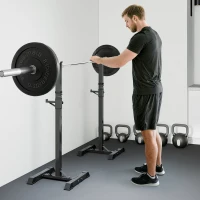 Soozier Adjustable Stable Power Squat Stand Portable 2 Bars Barbell Holder Weight Rack Black(m-9)