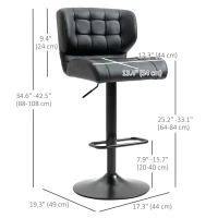 HOMCOM Swivel PU Leather Barstools Set of 2 Adjustable Bar Stools with Footrest Back for Kitchen Counter Dining Room Black(m-3)