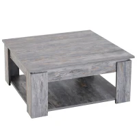 HOMCOM Modern Coffee Table with Storage Shelf, Square  Cocktail Table, Center Table for Living Room, Grey(m-2)