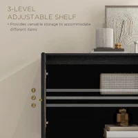 HOMCOM Boho Buffet Cabinet with Adjustable Shelf and Rattan Decorated Doors, TV Cabinet for TV up to 42 Inches, Black(m-6)