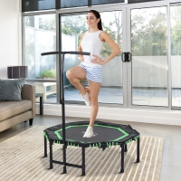 Soozier 48" Mini Trampoline, Foldable Trampoline with Adjustable Handle Bar for Adults Exercise, Workout, Fitness, Green