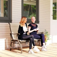 Outsunny 2-Person Outdoor Glider Chair, Patio Glider Rocking Chair with Mesh Seat and Backrest, Steel Frame for Outdoor, Backyard, Khaki(m-8)