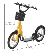 Aosom Kick Scooter with Adjustable Handlebar, Kids Scooter with 2 Brakes Basket Cupholder 16" Inflatable Rubber Tyres Orange(m-3)