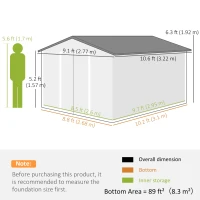 Outsunny 9' x 10.6' Garden Storage Shed w/ Foundation Kit Metal Tool Storage House w/ Double Doors Brown(m-3)