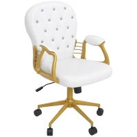 Vinsetto Velvet Office Desk Chair Button Tufted Vanity Chair with Swivel Wheels, Adjustable Height and Tilt Function, Cream White(m-11)